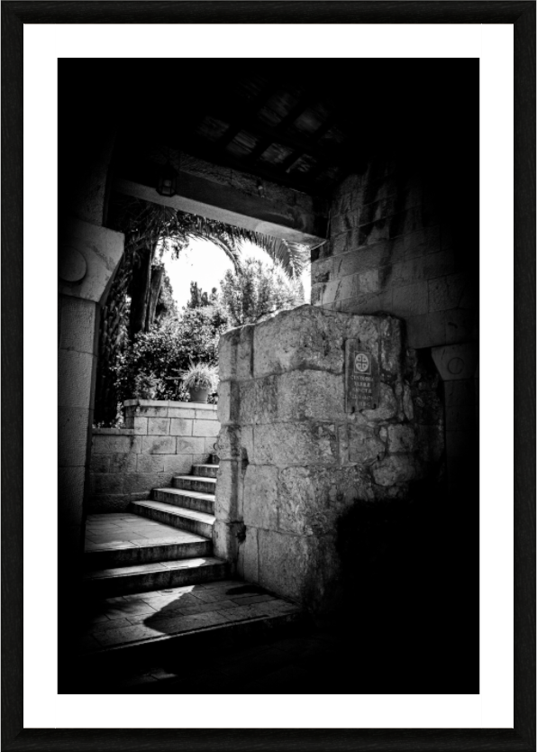 Sanctuary Steps – Sacred Stairway Photography in Ein Kerem, Israel | Black and White Spiritual Wall Art