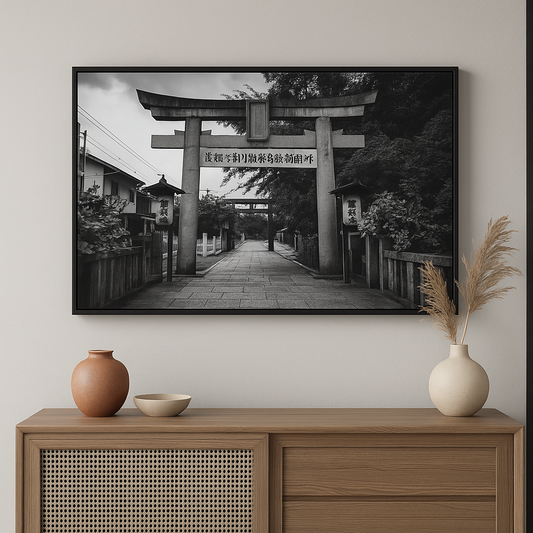 Passage to Intention - Black and White Japanese Shrine Photography Print | Kyoto Wall Art