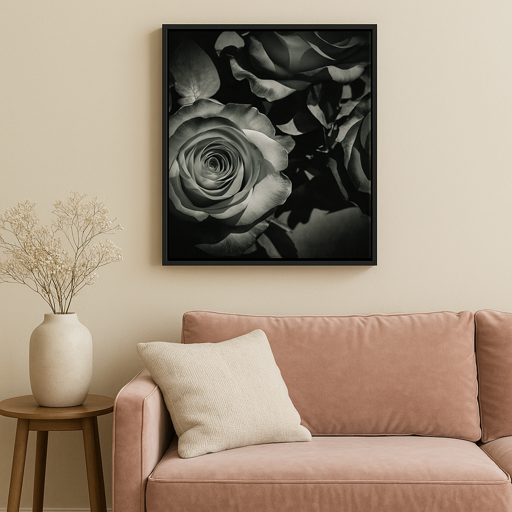 V Day – Black and White Rose Photography Print | Romantic Floral Wall Art