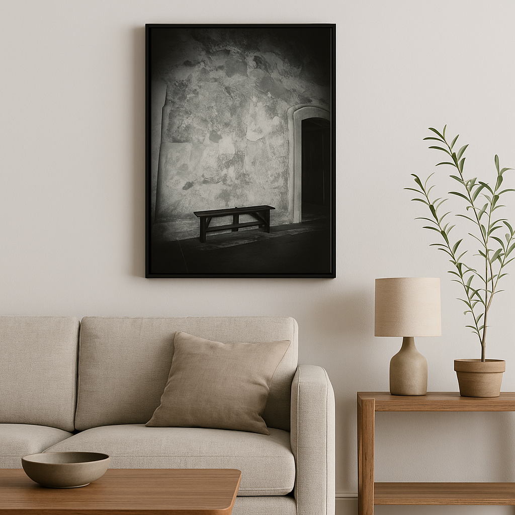 Time Out – Minimalist Black and White Wall Art | Solitude Bench Photography Print