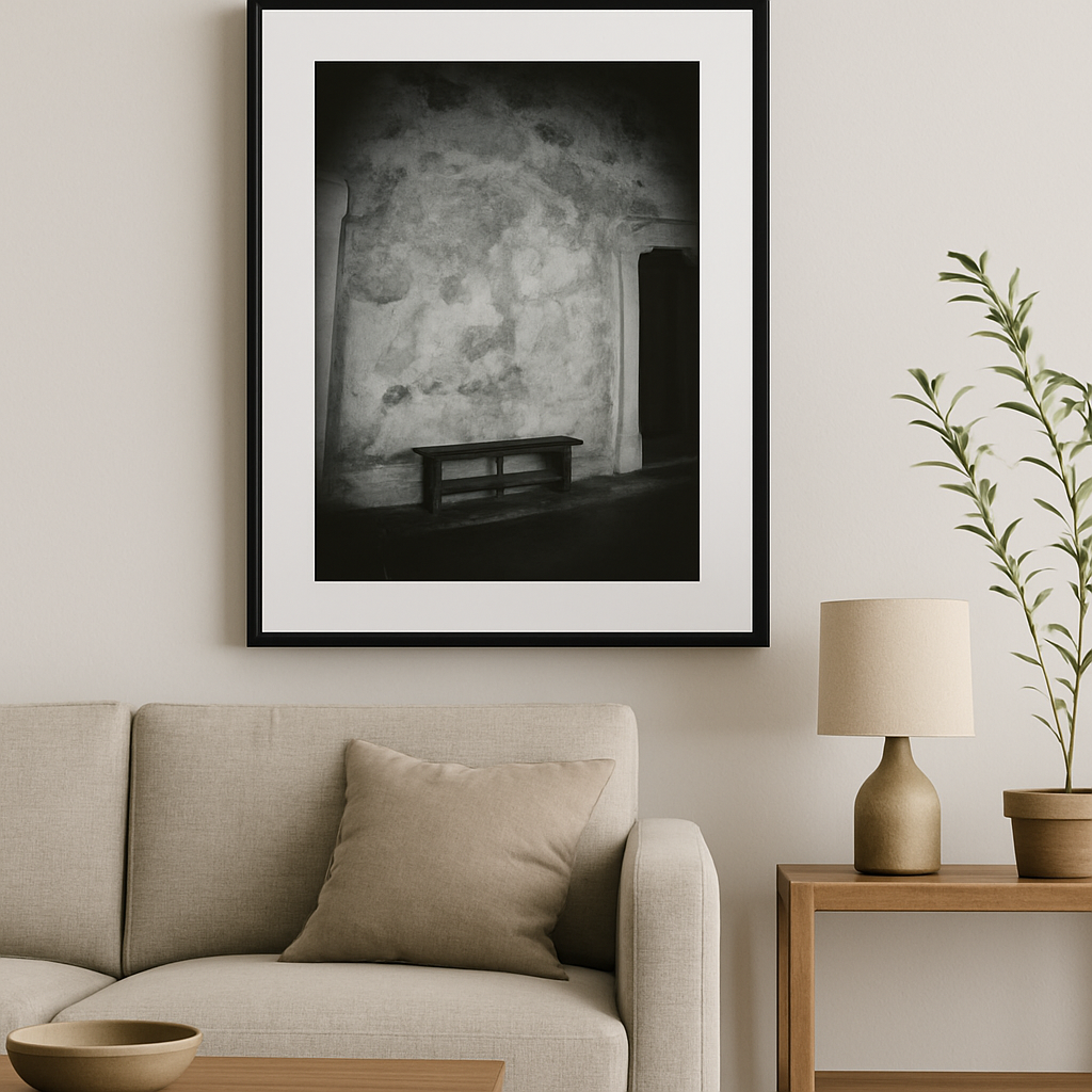 Time Out – Minimalist Black and White Wall Art | Solitude Bench Photography Print