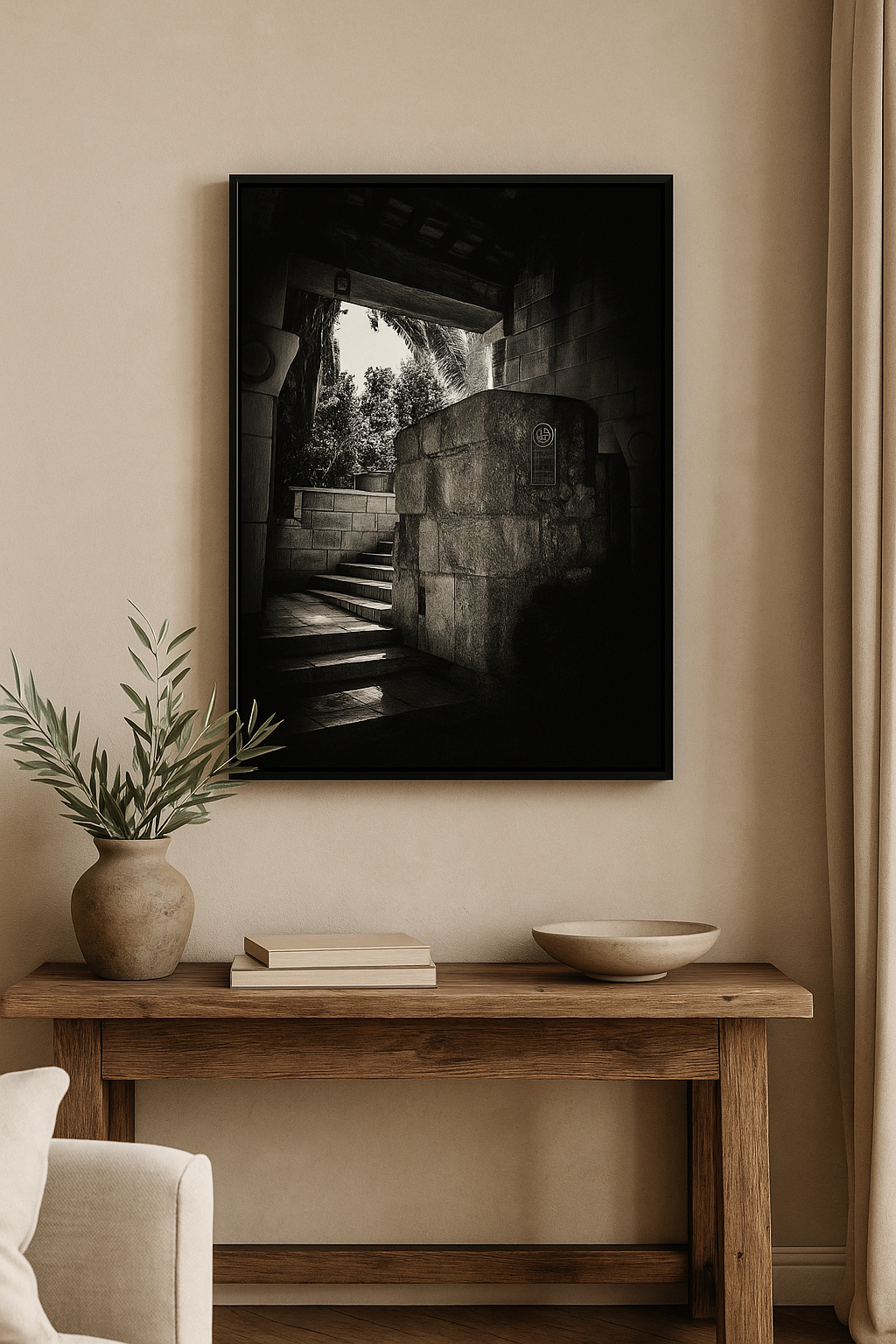 Sanctuary Steps – Sacred Stairway Photography in Ein Kerem, Israel | Black and White Spiritual Wall Art