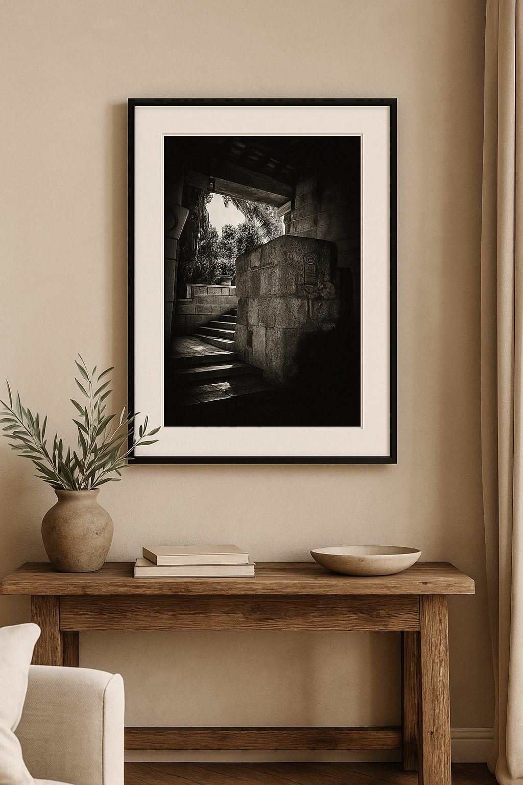 Sanctuary Steps – Sacred Stairway Photography in Ein Kerem, Israel | Black and White Spiritual Wall Art