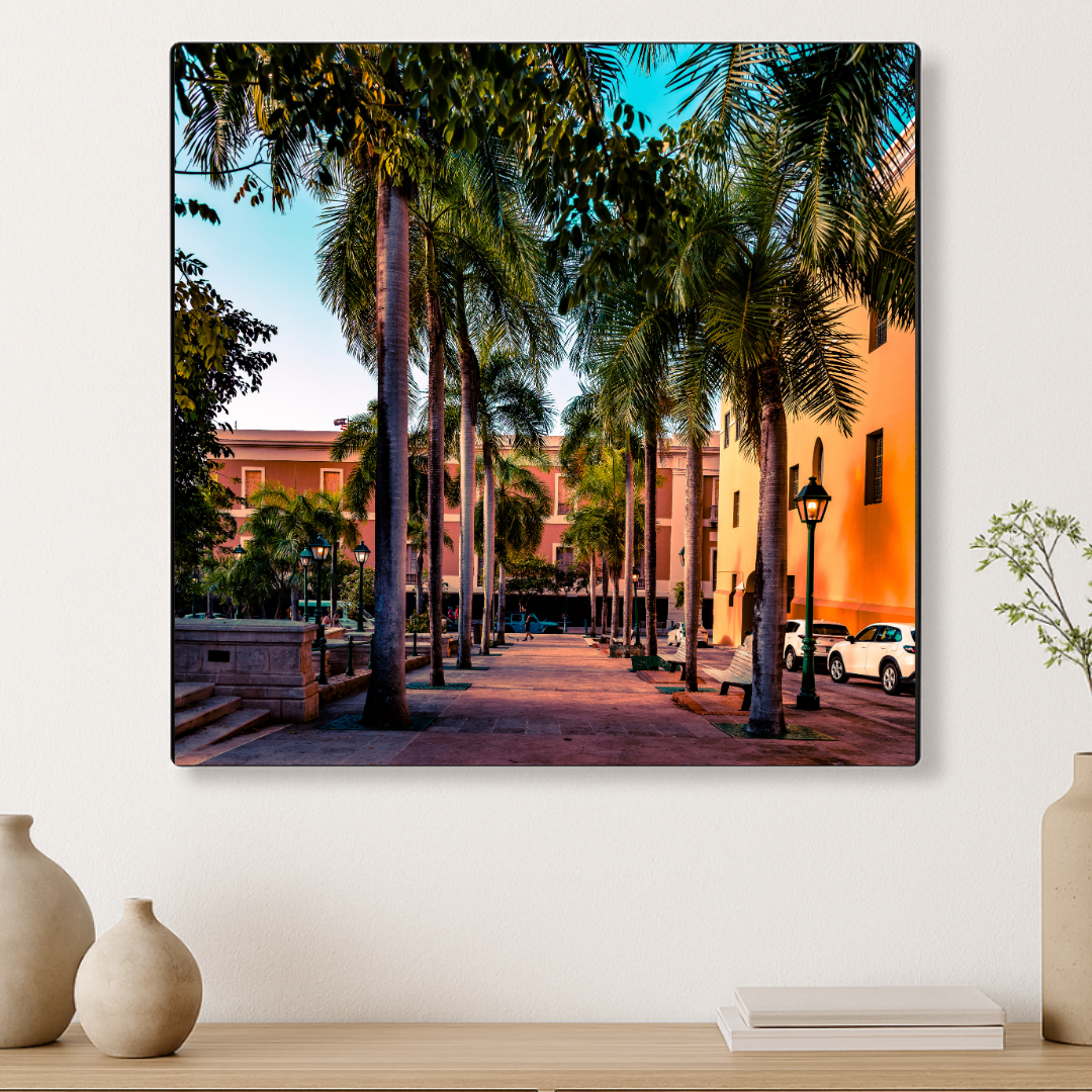 Golden Hour Promenade | Old San Juan Palm-Lined Walkway Print