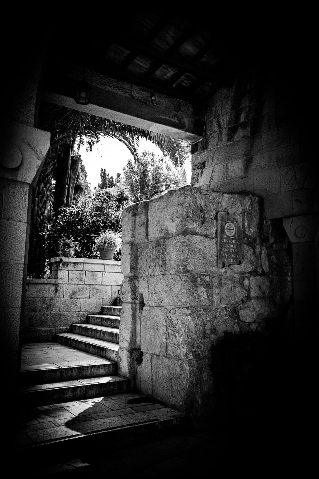 Sanctuary Steps – Sacred Stairway Photography in Ein Kerem, Israel | Black and White Spiritual Wall Art