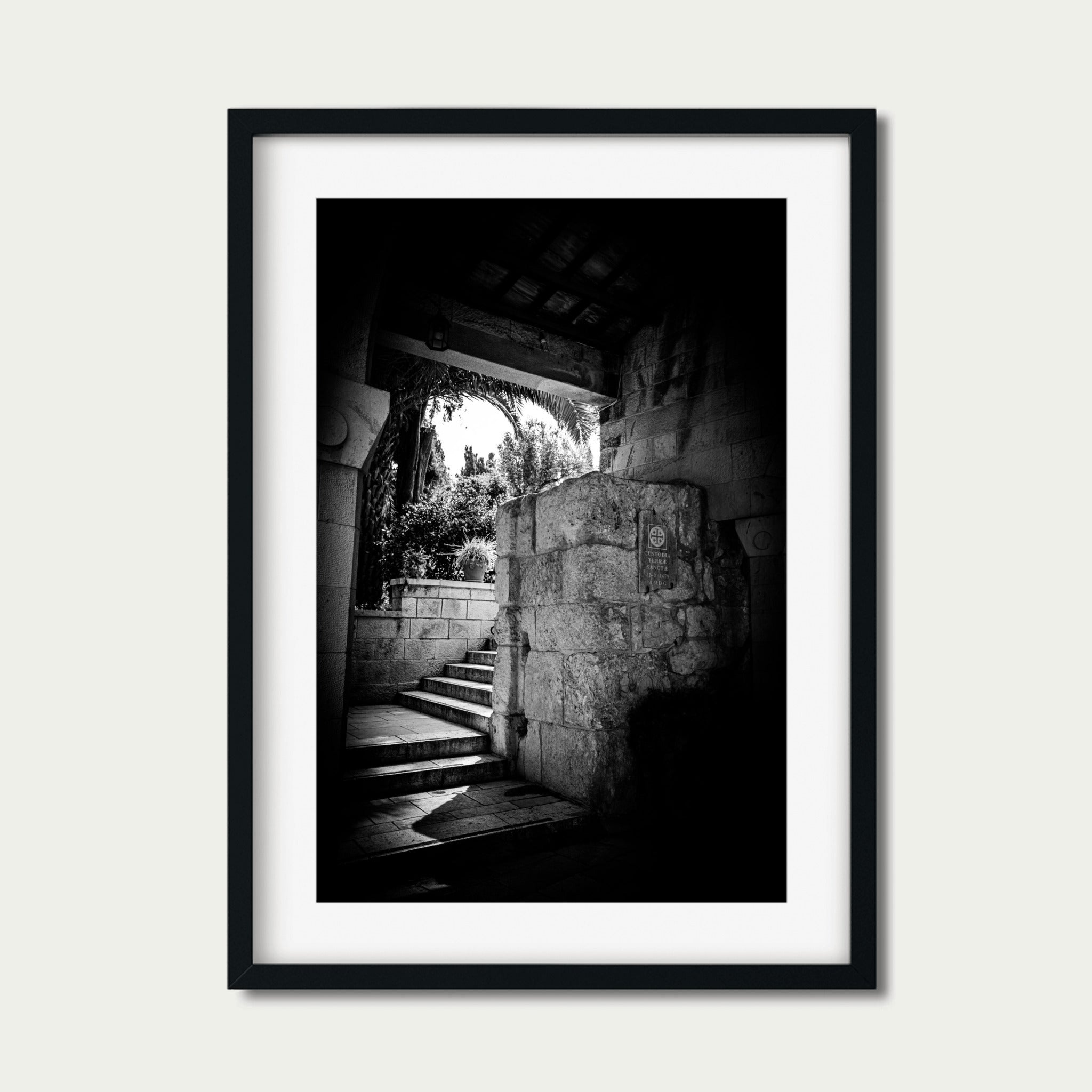 Sanctuary Steps – Sacred Stairway Photography in Ein Kerem, Israel | Black and White Spiritual Wall Art