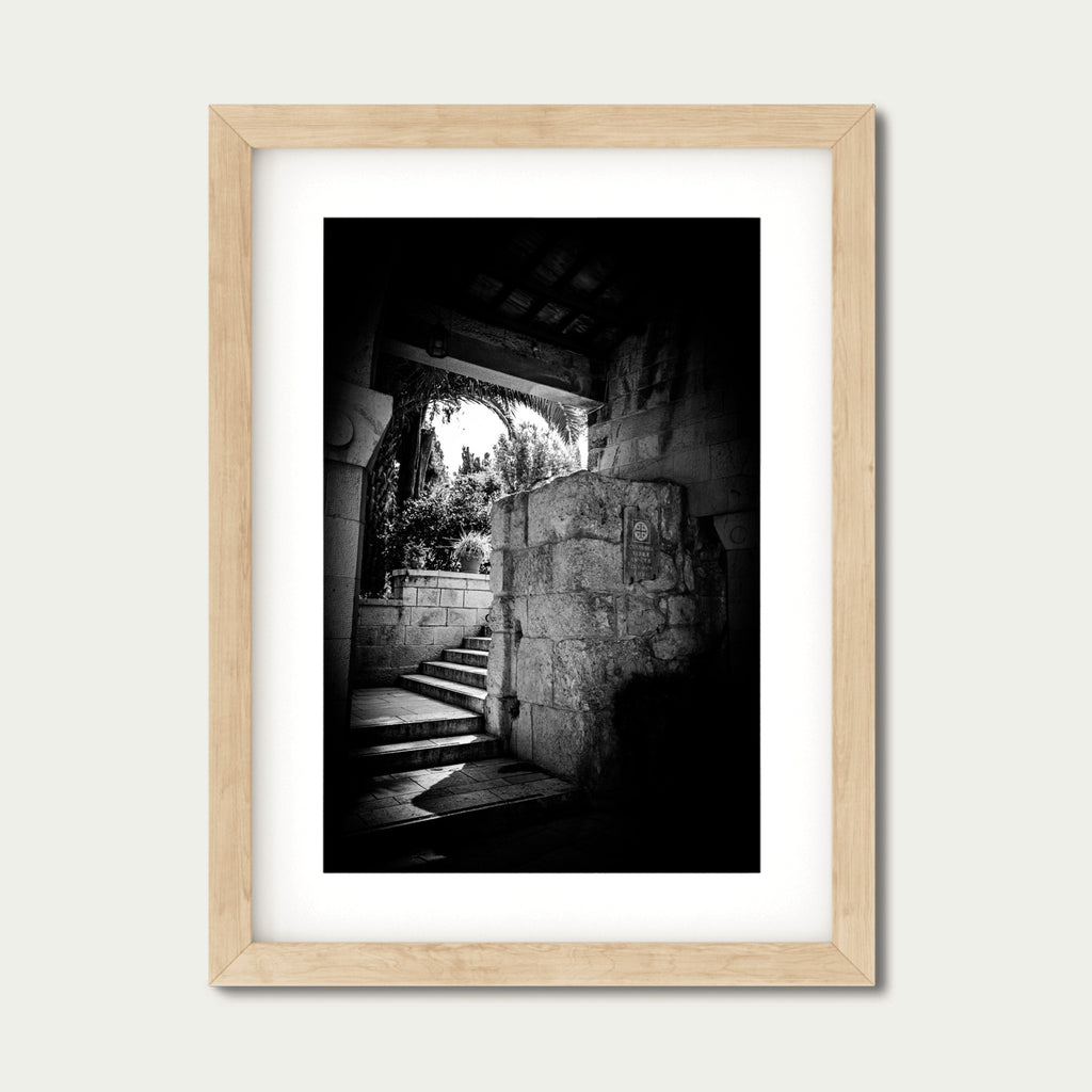 Sanctuary Steps – Sacred Stairway Photography in Ein Kerem, Israel | Black and White Spiritual Wall Art