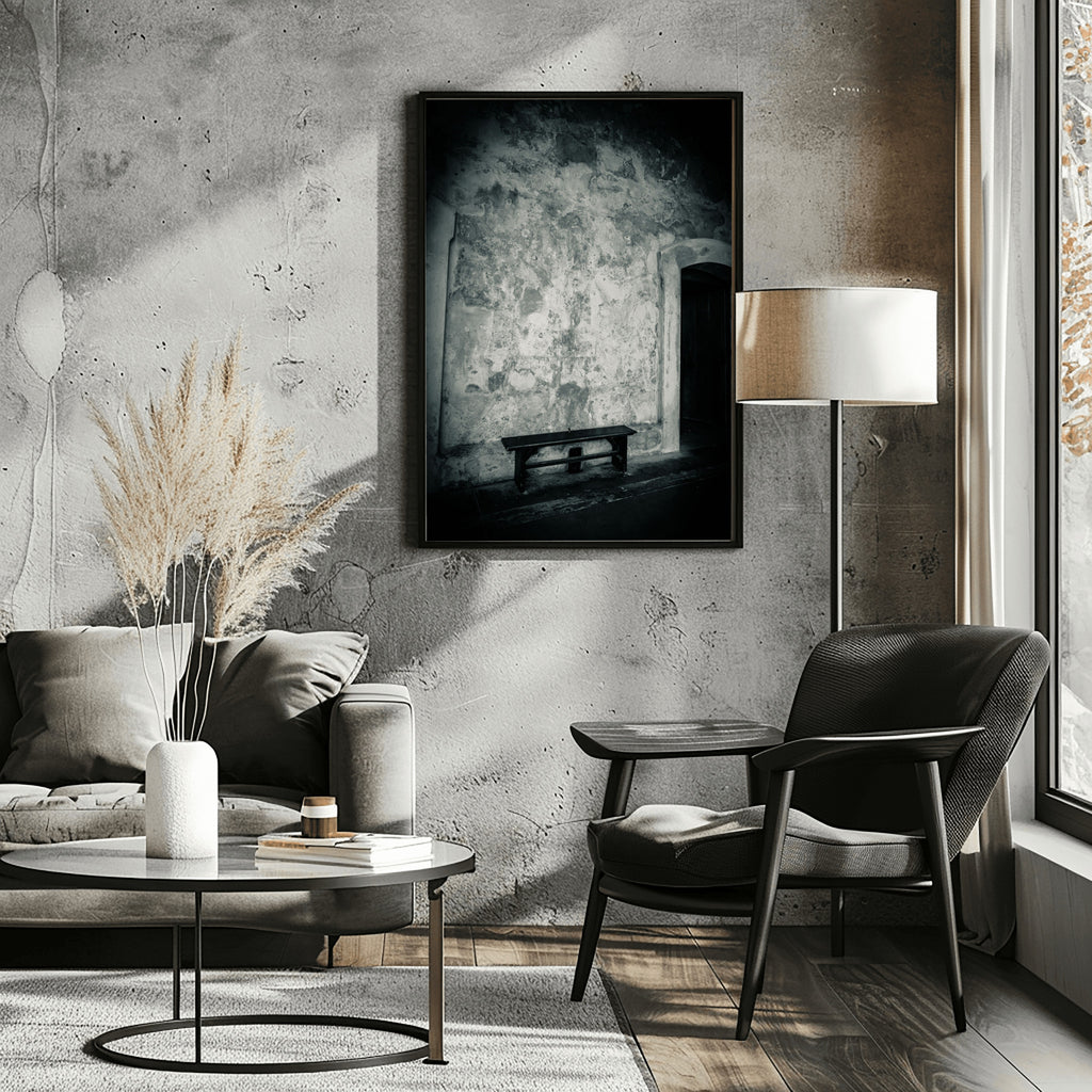 Time Out – Minimalist Black and White Wall Art | Solitude Bench Photography Print