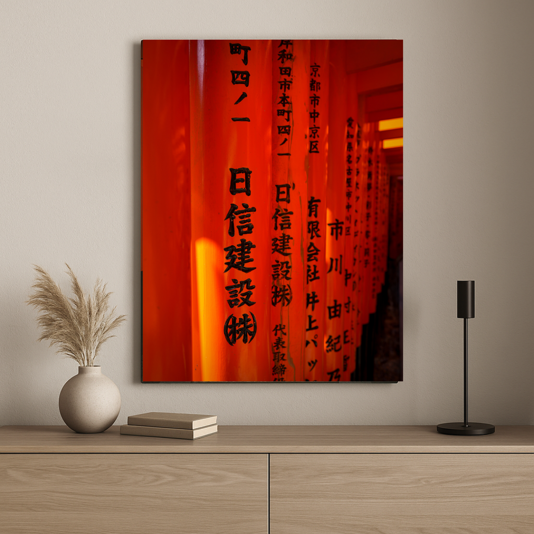 Torii Gate Calligraphy – Fushimi Inari Shrine Kyoto Photography Print | Japanese Wall Art