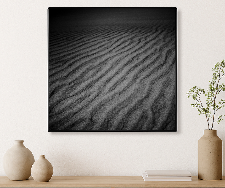 Whispers in Grain – Minimalist Sand Texture Photography Wall Art